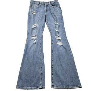 Levi's 726 Flare Jeans Womens 30x30 Blue Medium Wash Mid Rise Distressed Denim